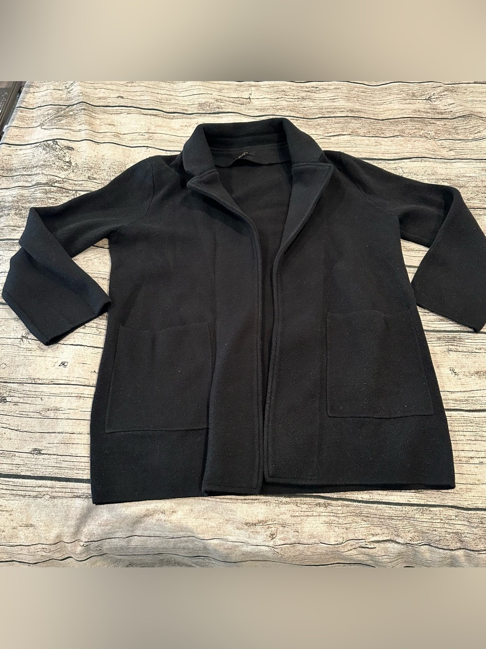 Quince Black Open-Front Knit Blazer Sweater Jacket in Black Size Small